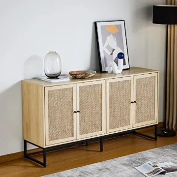 Stylish QEIUZON Modern Sideboard Cabinet with Rattan Doors
