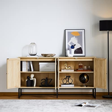 Stylish QEIUZON Modern Sideboard Cabinet with Rattan Doors