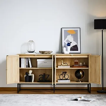 Stylish QEIUZON Modern Sideboard Cabinet with Rattan Doors
