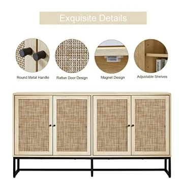 Stylish QEIUZON Modern Sideboard Cabinet with Rattan Doors