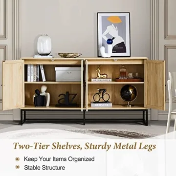 Stylish QEIUZON Modern Sideboard Cabinet with Rattan Doors