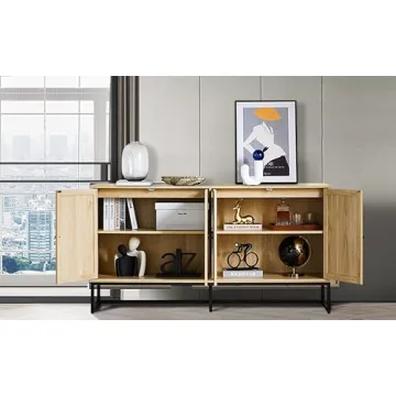 Stylish QEIUZON Modern Sideboard Cabinet with Rattan Doors