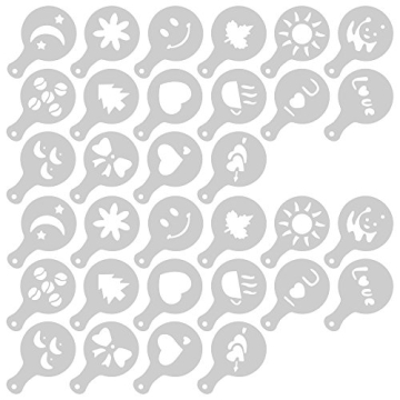 32 Pcs Coffee Decorating Stencils, SENHAI 2 Pack 32 Pcs Foam Latte Art Stencils Barista Template for...