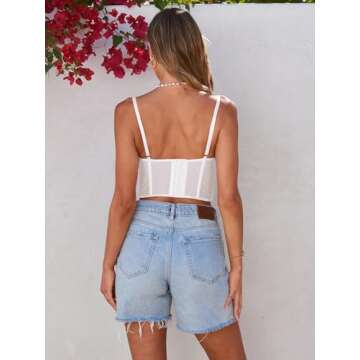 Dealmore Womens Corset Top Going Out Lace Spaghetti Strap Crop Y2K Mesh Date Night Party Bustier Cami 2025 Fashion White Small