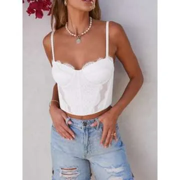 Dealmore Womens Corset Top Going Out Lace Spaghetti Strap Crop Y2K Mesh Date Night Party Bustier Cami 2025 Fashion White Small