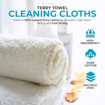 Simpli-Magic 79171 Terry Towel Cleaning Cloths, Pack of 50 , Standard , White, 12"x12"