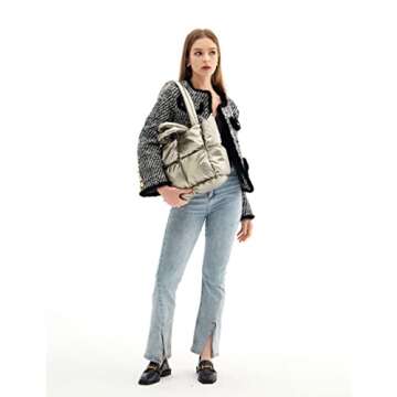 Large Puffer Tote Bag, Trendy Luxury Chic Quilted Cotton Padded Designer Handbags for women, Winter Soft Puffer Shoulder Bag Nylon Down Pillow Bag Women's Handbags & Shopper Bag (Z-Shiny Bronze)
