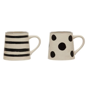 Creative Co-Op Hand-Painted Stoneware Linen Texture Mugs - Whimsy & Style