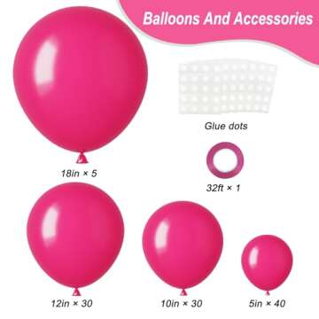 RUBFAC Hot Pink Balloons Different Sizes 105pcs 5/10/12/18 Inch for Garland Arch, Latex Party Balloo...