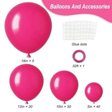 RUBFAC Hot Pink Balloons Different Sizes 105pcs 5/10/12/18 Inch for Garland Arch, Latex Party Balloo...
