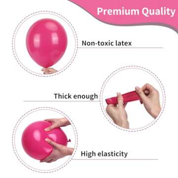 RUBFAC Hot Pink Balloons Different Sizes 105pcs 5/10/12/18 Inch for Garland Arch, Latex Party Balloons for Wedding Birthday Baby Shower Anniversary Valentine's Day Princess Theme Party Decoration