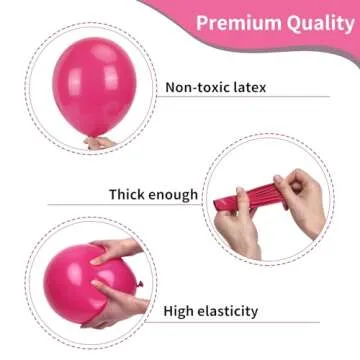 RUBFAC Hot Pink Balloons Different Sizes 105pcs 5/10/12/18 Inch for Garland Arch, Latex Party Balloons for Wedding Birthday Baby Shower Anniversary Valentine's Day Princess Theme Party Decoration