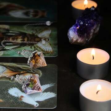 VadiForest 7 Chakra Crystal Dowsing Pendulum Reiki Life Tree 6 Faceted Pointed Pendulum Scrying Dowser for Divination, Meditation, Wicca