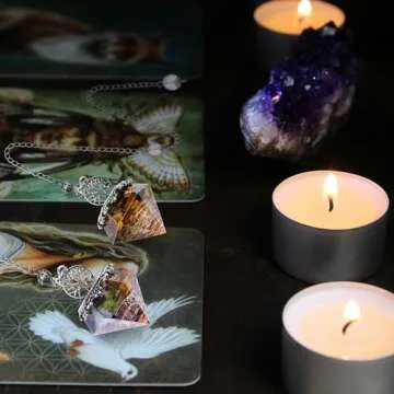 VadiForest 7 Chakra Crystal Dowsing Pendulum Reiki Life Tree 6 Faceted Pointed Pendulum Scrying Dowser for Divination, Meditation, Wicca