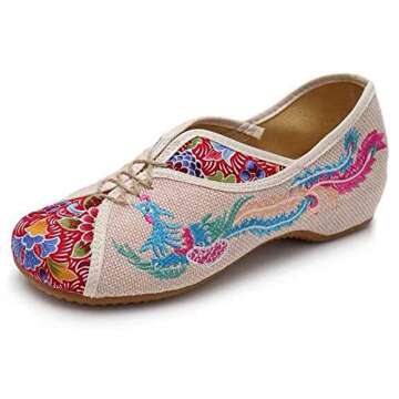 Embroidered Chinese Style Embroidery Flats Ballet Crafts Women's Shoes Red White Black (B(M) US8/EU39/UK6/CN39 Medium, Beige)