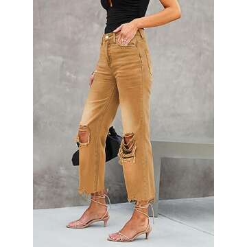 LOLONG Womens Jeans Trendy High Waisted Ripped Flare Distressed Bell Bottom Casual Pants Burnt Orang...