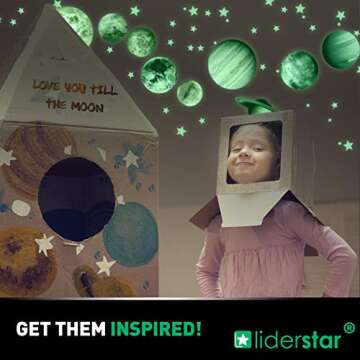 Glow in The Dark Stars and Planets, Bright Solar System Wall Stickers -Glowing Ceiling Decals for Kids Bedroom Any Room,Shining Space Decoration, Birthday Christmas Gift for Boys and Girls (Green)