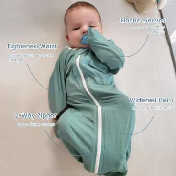 ZIGJOY Shark-Fin Transition Swaddle - 0.5 Tog Rayon Made from Bamboo Sleep Sack Transitional Swaddle Sack Baby Wearable Blanket with 2-Way Zipper, Mint Green, 3-6 Months