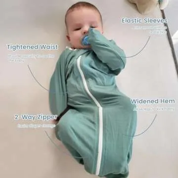 ZIGJOY Shark-Fin Transition Swaddle - 0.5 Tog Rayon Made from Bamboo Sleep Sack Transitional Swaddle Sack Baby Wearable Blanket with 2-Way Zipper, Mint Green, 3-6 Months