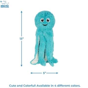 Best Pet Supplies OctoMutant Crinkle Plush Dog Toys for Interactive Play, Puppy and Senior Indoor Play, Colorful Octopus Toy Shape, Soft Head Stuffing, Cute and Cuddly