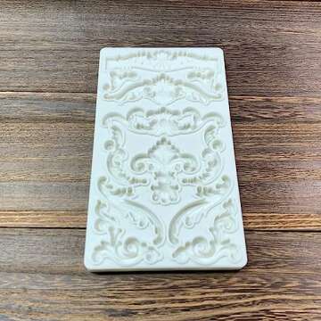 KAKIWYHHH Baroque Curlicues Scroll Lace Border Relief Flower Lace Filigree Sculpted Decoration Fondant,Sugar Craft,Cake Decorating,Molds, Epoxy Resin Silicone,Baking DIY,Craft,Soap,Polymer Clay