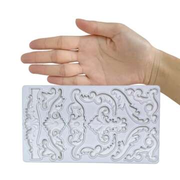 KAKIWYHHH Baroque Curlicues Scroll Lace Border Relief Flower Lace Filigree Sculpted Decoration Fondant,Sugar Craft,Cake Decorating,Molds, Epoxy Resin Silicone,Baking DIY,Craft,Soap,Polymer Clay