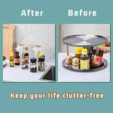 2 Tier Lazy Susan Turntable Organizer,Stainless Steel 360 Degree Turntable Pantry Cabinet Turning Table Spice Rack Organizer Tray for Kitchen Bathroom Bedroom Parlor