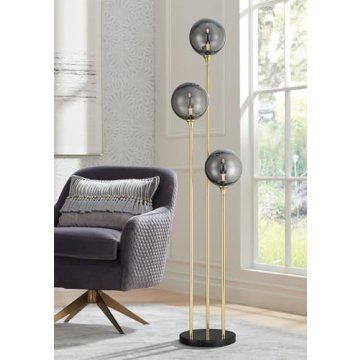 Possini Euro Design Arielle Mid Century Modern Glam 67" Tall Standing Floor Lamp Tree 3-Light LED Fo...