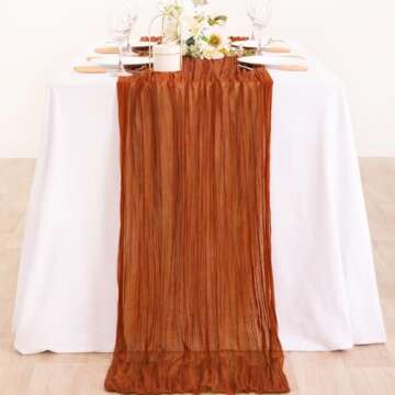 MLMC Terracotta Table Runner 10ft Rustic Burnt Orange Cheesecloth Table Runner 35 x 120 inches for Wedding Bridal Shower Birthday Pinic Party Sheer Centerpiece Decor