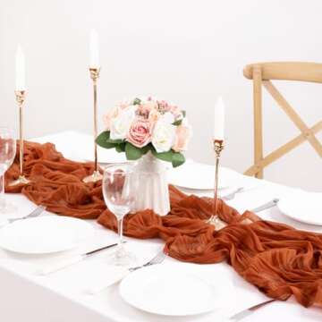 MLMC Terracotta Table Runner 10ft Rustic Burnt Orange Cheesecloth Table Runner 35 x 120 inches for Wedding Bridal Shower Birthday Pinic Party Sheer Centerpiece Decor