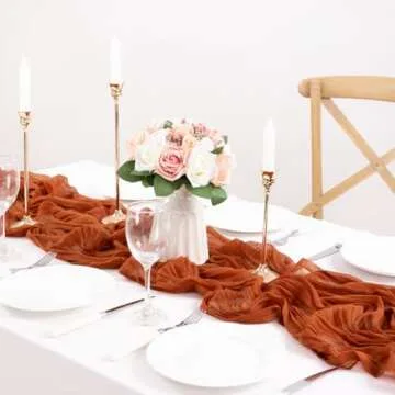MLMC Terracotta Table Runner 10ft Rustic Burnt Orange Cheesecloth Table Runner 35 x 120 inches for Wedding Bridal Shower Birthday Pinic Party Sheer Centerpiece Decor