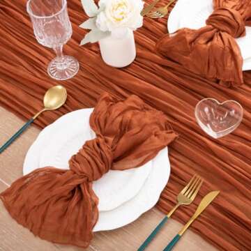 MLMC Terracotta Table Runner 10ft Rustic Burnt Orange Cheesecloth Table Runner 35 x 120 inches for Wedding Bridal Shower Birthday Pinic Party Sheer Centerpiece Decor