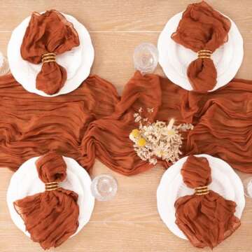 MLMC Terracotta Table Runner 10ft Rustic Burnt Orange Cheesecloth Table Runner 35 x 120 inches for Wedding Bridal Shower Birthday Pinic Party Sheer Centerpiece Decor