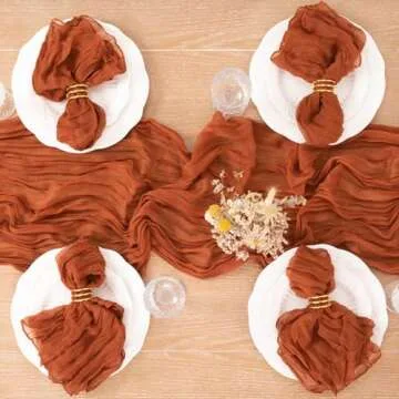 MLMC Terracotta Table Runner 10ft Rustic Burnt Orange Cheesecloth Table Runner 35 x 120 inches for Wedding Bridal Shower Birthday Pinic Party Sheer Centerpiece Decor