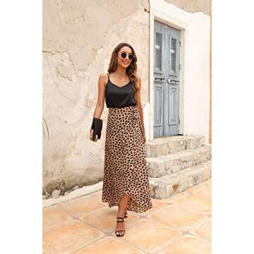 Chuanqi Women's Boho Floral Print Maxi Skirts High Waist Self Tie Summer Beach Wrap Long Skirts Coffee