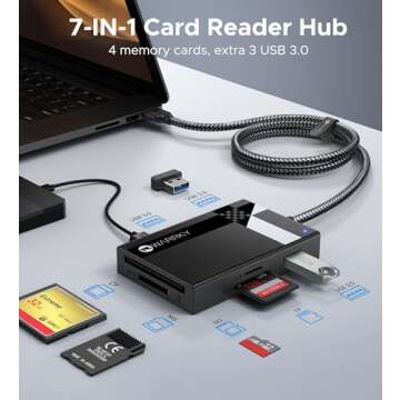 WARRKY SD Card Reader USB 3.0 - 7 in 1 Memory Card Reader with Extra Ports