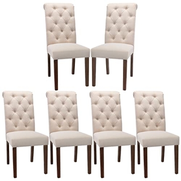 COLAMY Button Tufted Dining Chairs Set of 6 - Elegant Kitchen Chairs with Solid Wood Legs