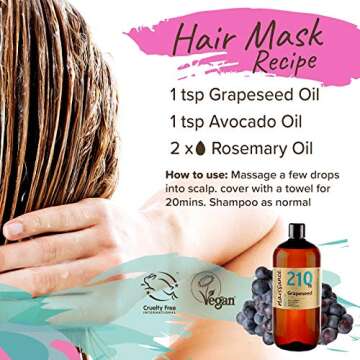 naissance Grapeseed Oil 32 fl oz Pure & Natural, Vegan, Hexane Free, Non GMO - Ideal for Aromatherapy and as a Massage Base Oil - Natural Moisturizer and Conditioner for Hair & Skin