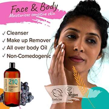 naissance Grapeseed Oil 32 fl oz Pure & Natural, Vegan, Hexane Free, Non GMO - Ideal for Aromatherapy and as a Massage Base Oil - Natural Moisturizer and Conditioner for Hair & Skin