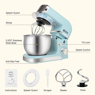 Portable 3.2Qt Kitchen Stand Mixer for Home Use in Blue