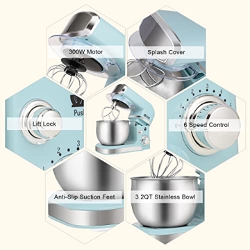 Portable 3.2Qt Kitchen Stand Mixer for Home Use in Blue