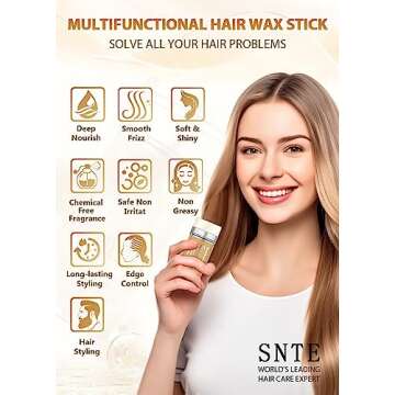 Samnyte Hair Wax Stick for Flyaways, Fly Away Hair Tamer Stick for Baby Hair, Hair Finishing Stick W...