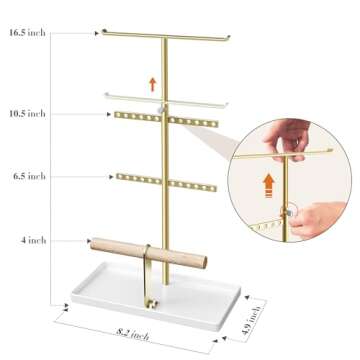 jockcaras Jewelry Organizer Necklace Holder: Gold Jewelry Stand for Earring and Bracelet Storage