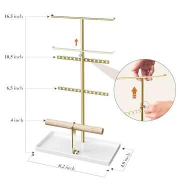 jockcaras Jewelry Organizer Necklace Holder: Gold Jewelry Stand for Earring and Bracelet Storage