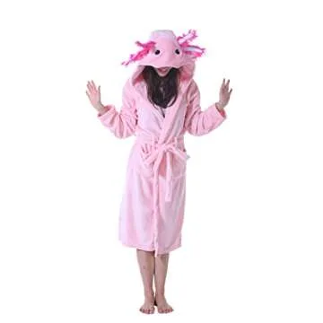 CuteOn Pink Axolotl Hooded Wrap Dressing Gown - Cozy Flannel Bathrobe