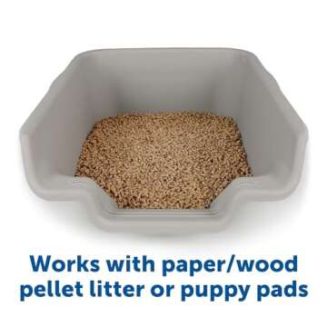 PuppyGoHere Dog Litter Box, Misty Gray Color, Extra Large Size, Durable & Pet Safe Puppy Litter Box, Indoor Open Top Entry Dog Litter Pan, Comfortable for Dogs, Great for Dogs up to 35 lbs