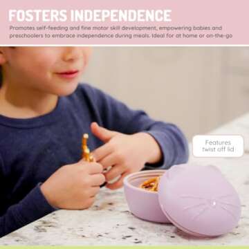 melii Silicone Bowl with Lid and Stainless Steel Utensils – BPA-Free, Leakproof Food Storage for Babies, Toddlers and Kids – 11.8 oz / 350 ml Snack Container – Dishwasher and Microwave Safe - Cat