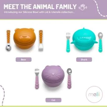 melii Silicone Bowl with Lid and Stainless Steel Utensils – BPA-Free, Leakproof Food Storage for Babies, Toddlers and Kids – 11.8 oz / 350 ml Snack Container – Dishwasher and Microwave Safe - Cat