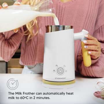 Starument Electric Milk Frother - Automatic Milk Foamer & Heater for Coffee, Latte, Cappuccino, Other Creamy Drinks - 4 Settings for Cold Foam, Airy Milk Foam, Dense Foam & Warm Milk - Easy to Use