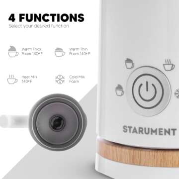 Starument Electric Milk Frother - Automatic Milk Foamer & Heater for Coffee, Latte, Cappuccino, Other Creamy Drinks - 4 Settings for Cold Foam, Airy Milk Foam, Dense Foam & Warm Milk - Easy to Use